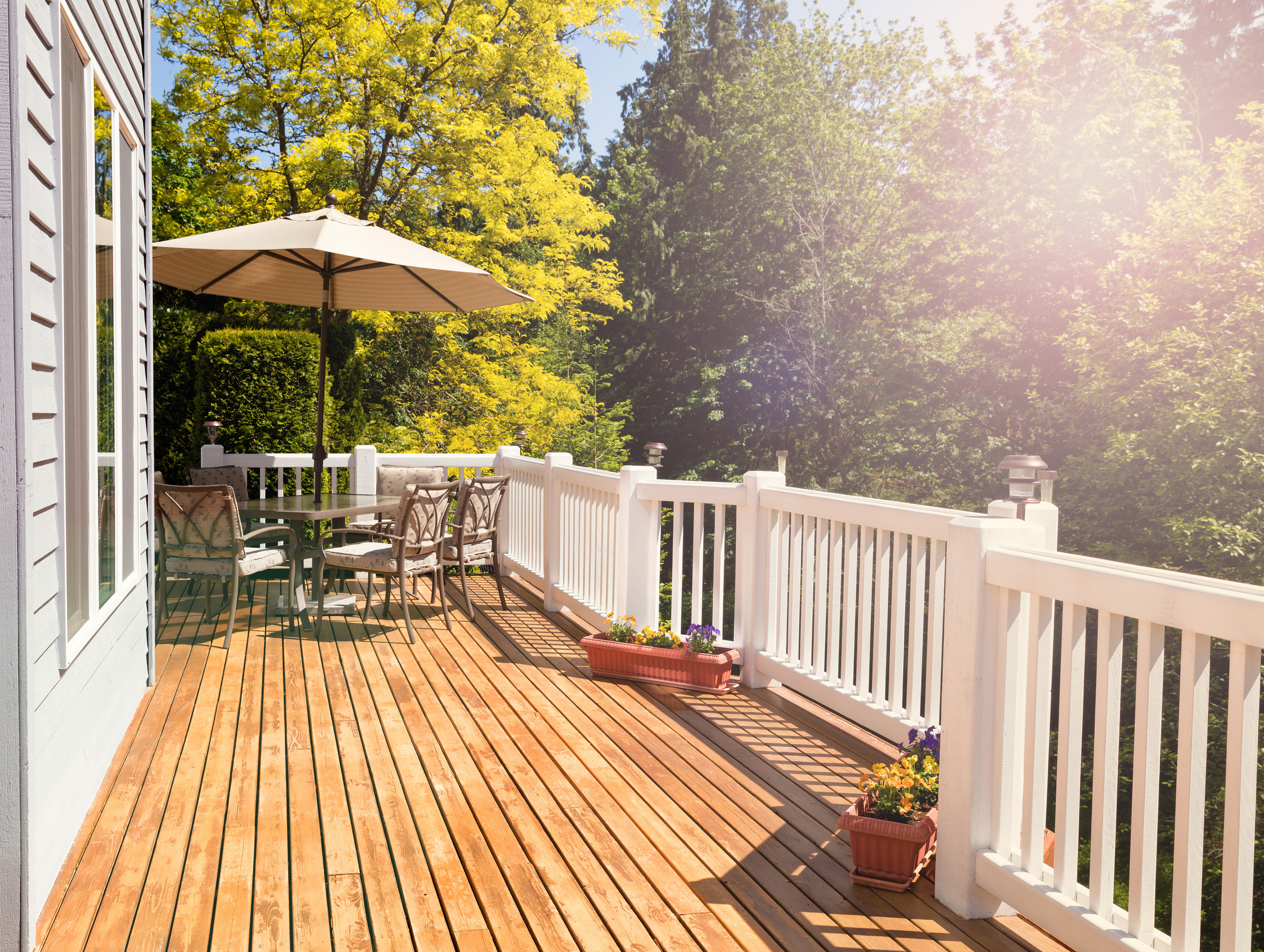 Bright daylight falling on home outdoor deck